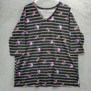 Woman Within Plus Size 18/20 3/4 Sleeve V Neck Shirt Floral Stripe